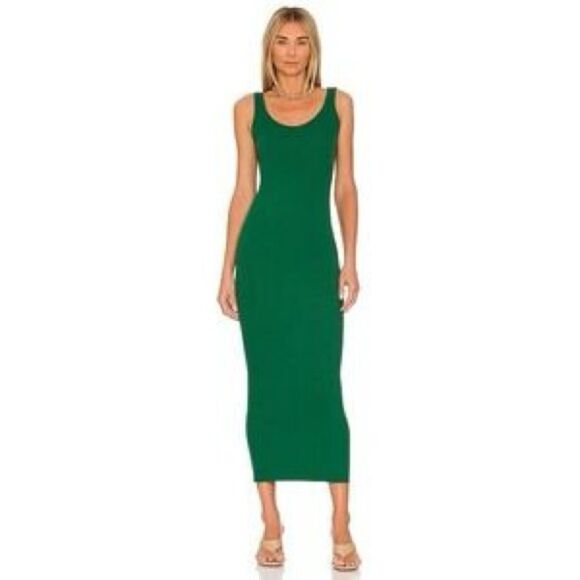 ENZA COSTA Dress Women Small Green  Silk Blend Ribbed Tank Midi Sleeveless - Picture 3 of 8
